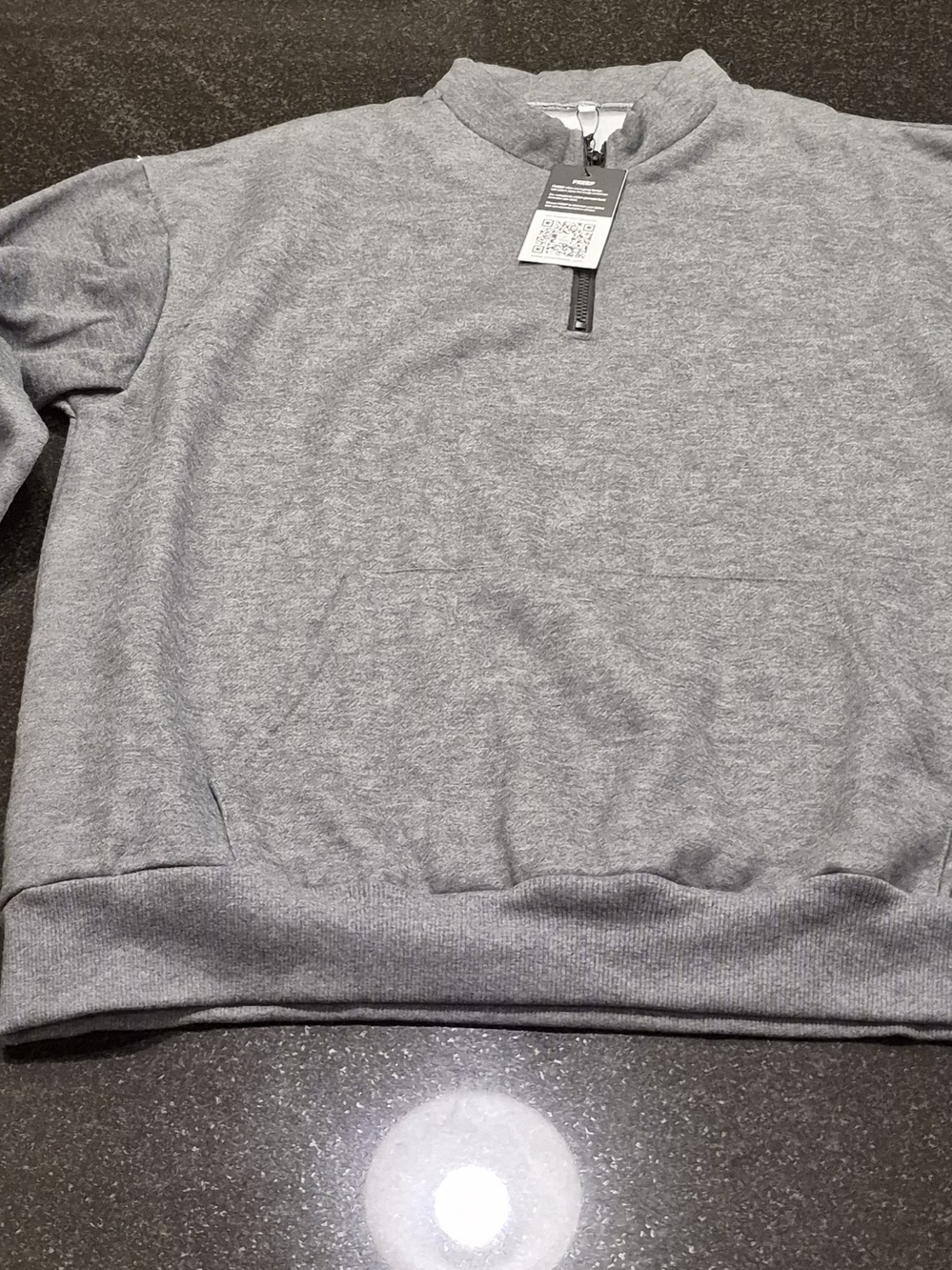 Fkeep Womens's Heather Gray Half-Zip Mock Neck Sweater, Size 2XL